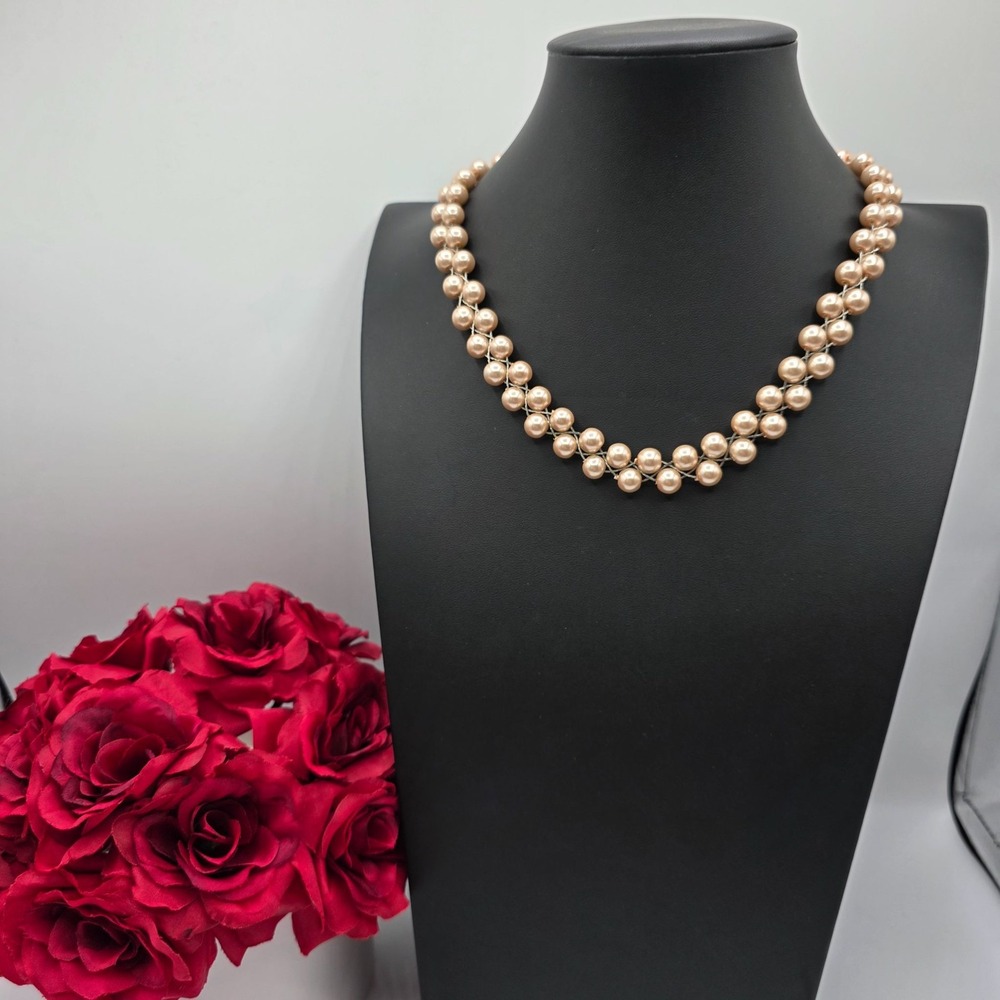 Beaded Pearl Necklace Silver Chain Clasp Adjustable Rose‎ Pink Gold Tone Classy